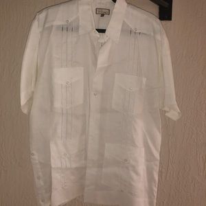 MENS BOHÍO WHITE LINEN BUTTON DOWN SHIRT SIZE L